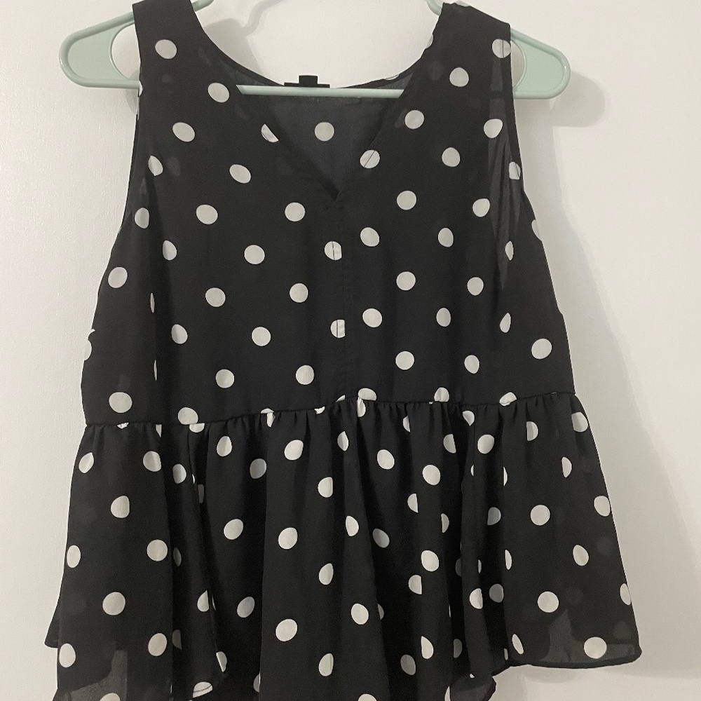 Torrid Black and White Polka Dot Peplum Tank Blouse